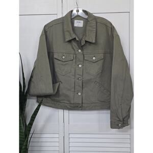 Old Navy Sage Green Button Front Collard Denim Crop Trucker Jacket Size XL